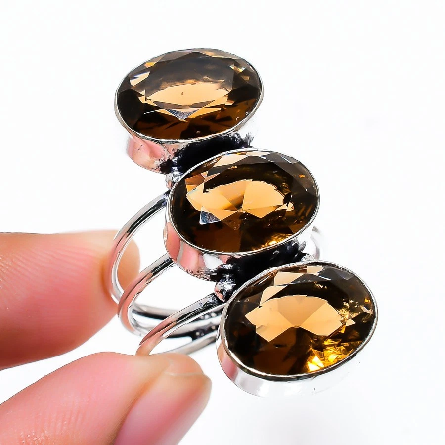 Smoky Quartz Gemstone Handmade 925 Sterling Silver All Size Ring For Gift - Image 1 of 1
