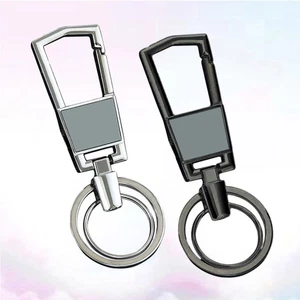 2 Pcs Metal Keychain Bag Pendant Car Accessories Man Stainless Steel Keyring - Picture 1 of 11