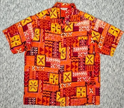 Made in Hawaii Aloha Shirt Vintage 60s 70s Hawaiian Vibrant Geometric Tiki Print - Image 1 of 4