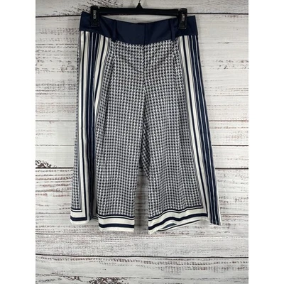 Pantalones Cortos Ann Taylor Para Mujer 0 Azul Marino Blanco Estampado Geométrico Rayas Pierna Ancha Tiro Alto Foto 1 de 4