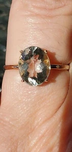 Anillo solitario de corte ovalado de amatista verde creado en laboratorio de oro amarillo macizo de 10 k - Imagen 1 de 12