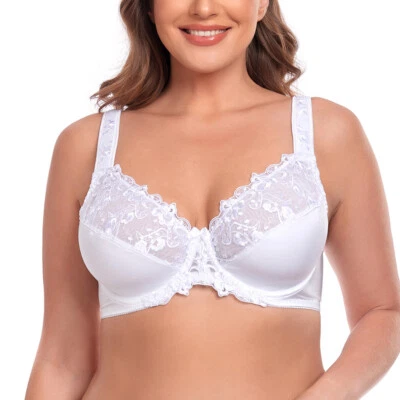 Sujetador con aros minimizador sin forro para mujer con encaje bordado sujetadores de cobertura completa Foto 1 de 4