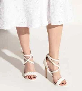 Michael Kors White Astrid Wrapped Sandals Slide Shoes Heels Pumps 8 NEW - Picture 1 of 8