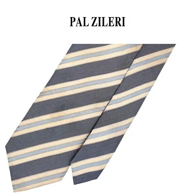 Corbata Pal Zileri - Corbata Gris Azul Crema Patrón Rayas Diagonales Italia 90% Seda Foto 1 de 4
