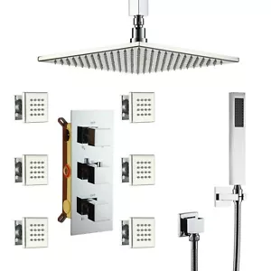 CASAINC 12in Thermostatic LED Shower Faucet Kit Combo Set Massage Rain System - Picture 1 of 9