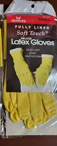 1pr Soft Touch Fully Lined Deluxe Latex Dish Washing Gloves sz Small 14"L - Picture 1 of 2