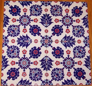 12er Set blau & rot 8"x8" türkische Iznik Gänseblümchen & Nelkenmuster Keramikfliese - Bild 1 von 10