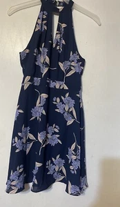 Express Kleid, blau geblümt, ärmellos Neckholder Top Gr. 0 - Bild 1 von 6