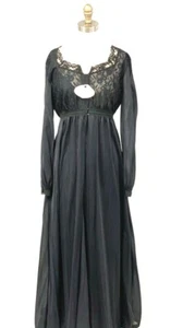 Vintage Miss Elaine Peignoir Set Heavenly Bodies NWT Black 100% Nylon L Lace - Picture 1 of 11