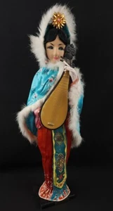 15" Tall asian chinese figure playing mandolin  doll silk #F5 - Picture 1 of 11