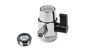 Chrome Faucet RO Diverter Valve 1/4" Barb + Male & Female Faucet Adapter Ring - Picture 1 of 5