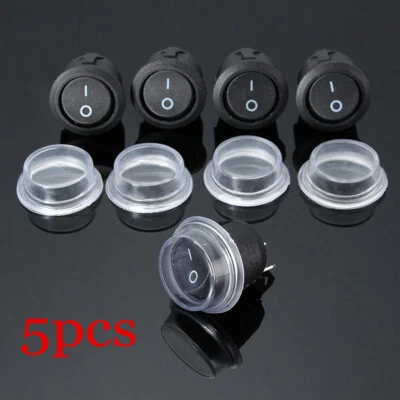 5x Car Auto Boat Round Rocker Toggle SPST ON / OFF Switch 12V + Waterproof Cover - Image 1 of 4