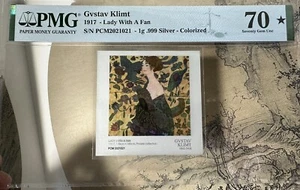 PMG70 2021 China Gvstav Klimt Lady with A Fan Silver Note 1g Colorized - Picture 1 of 3
