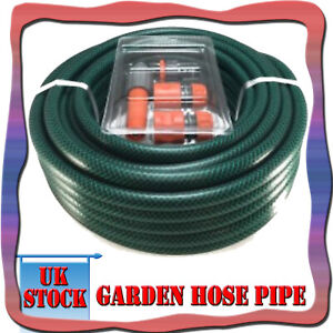 Garden Hose Pipe PVC Water Spray Reinforced Hosepipe + Fittings 15M/20M/30M/50M