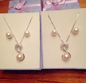 Genuine Freshwater Pearl Necklace and Earring Set 925 Silver swan pendant - Bild 1 von 5