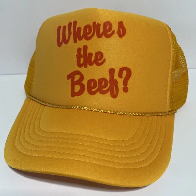 Vintage Where's The Beef  Hat Wendy's Trucker Hat Adjustable Gold Fast Food Cap - Image 1 of 3