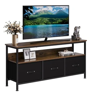 Dresser TV Stand w/3 Deep Drawers & 2 Tiers Shelves for Bedroom Brown & Black - Picture 1 of 8