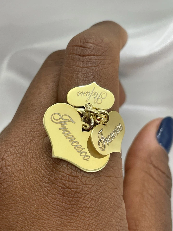 Anello con tre cuori pendenti in argento 925 con incisione - Immagine 1 di 4