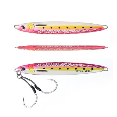 Plantilla de lanzamiento lento señuelo de pesca de agua salada plantilla de caída plana cebo de jigging con gancho de 2 piezas Foto 1 de 4