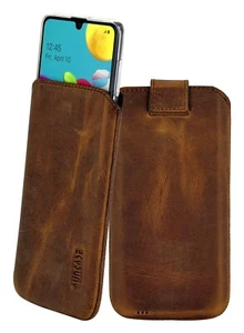 Samsung Galaxy A41 Hülle Echt Leder Handy Tasche Cover in Coffee + Silikon Case - Photo 1/6
