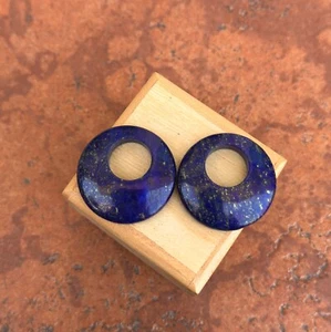 Genuine Blue Lapis Round Disc Gemstone Earring Charms Door Knockers PAIR 28mm - Picture 1 of 6