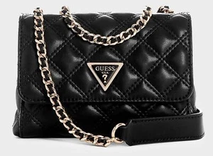 Guess Giully Mini 2 Comp Convertible Flap Womens Bag In Black - Picture 1 of 4