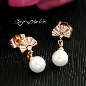 18K ROSE GOLD GF WOMENS FRESHWATER CULTURED PEARL DROP MOTHER GIFT STUD EARRINGS - Picture 1 of 9