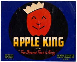 Original APPLE KING half box apple crate label Richey & Gilbert Yakima WA - Picture 1 of 2