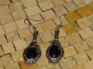 Black earrings - Black silver earrings - Black dangle earrings - Silver earrings - Bild 1 von 4