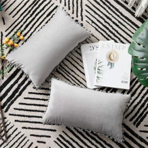 Paquete decorativo pompones rectangulares de 2 fundas de cojín de terciopelo (doble lado) - Imagen 1 de 16