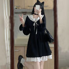 süßes japanisches Lady Lolita schwarzes Kleid langärmelig Preppy Style schmal kawaii süß