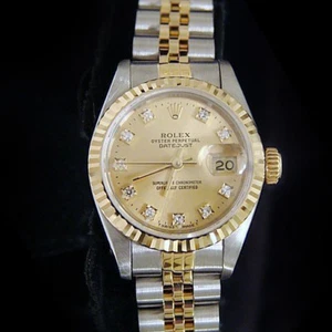1990's Rolex Datejust Lady 18K Gold & Steel Watch Champagne FACTORY Diamond Dial - Picture 1 of 7