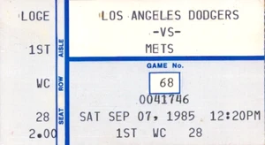 1985 Dodger Stadium Ticket Stub LA Dodgers New York Mets September 7 Game 68 - Picture 1 of 2