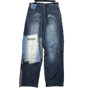 Pantalones de mezclilla holgados calce suelto Y2K FUBU 36x34 parche desgastado lavado descolorido vintage años 2000 - Imagen 1 de 13
