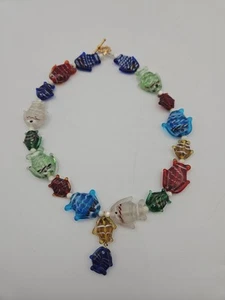 Art Glass Fish Bead Necklace Choker 16" - Picture 1 of 10