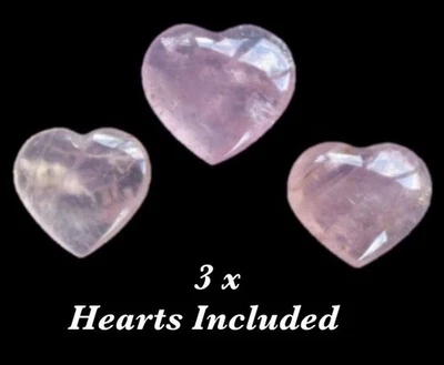 3 X NATURAL ROSE QUARTZ CRYSTAL POLISHED HEART BEAUTIFUL HEALING GEM STONE - Image 1 of 4