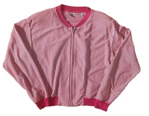 Vintage 80’s Women Pink Fuchsia And White Striped Jacket Women’s Size Small Zip - Picture 1 of 5