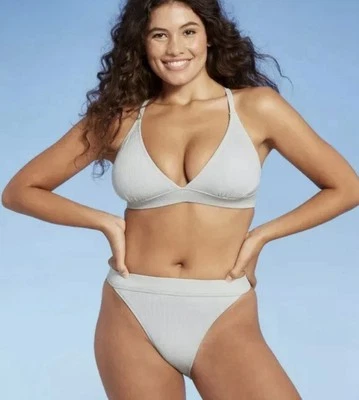 Parte superior e inferior de bikini Xhilaration para mujer talla M gris plateado acanalado triángulo nuevo con etiquetas Foto 1 de 4