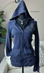 New VOCAL Womens CRYSTAL BLUE MINERAL DYED FLEUR DE LIS HOODIE JACKET S Small - Picture 1 of 5