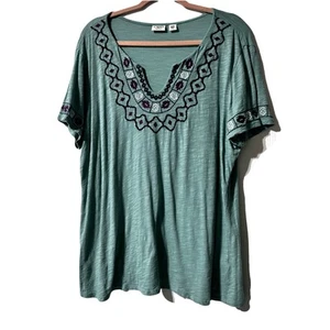 Cato Embroidered Peasant Top Paisley Short Sleeve size 18 20 Celeste Green - Picture 1 of 10
