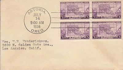 US FDC Sc # 783 (4) Oregon Territory Centennial - Astoria - block 4  - US 8178 - Image 1 of 2
