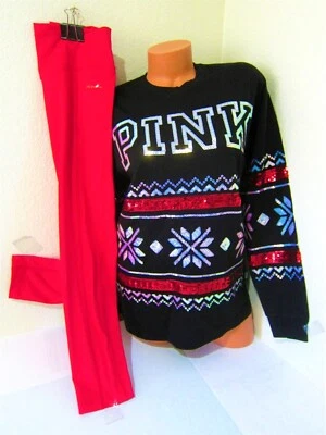 BLIN Victoria Secret Pink IRIDESCENT SNOWFLAKE SEQUIN TEE SHIRT LEGGING XS S SET - Image 1 of 4