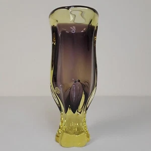 Art Glass Vase Amethyst & Topaz Handmade Czech Bohemia Sculpture - Picture 1 of 8