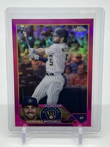 2023 Topps Chrome Baseball Garrett Mitchell Pink Refractor RC Rookie Brewers SP - Picture 1 of 2