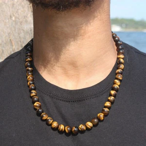6/8MM Natural Tiger Eye Stone Beads Necklaces Men Handmade Vintage Necklaces - Picture 1 of 11
