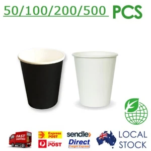 White/Black Disposable Coffee Cup Drink Takeaway Paper Single Wall 6oz/8oz 50pcs - Picture 1 of 1