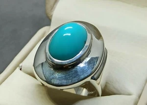 Anillo pesado natural Neshapuri Feroza plata esterlina 925 hecho a mano turquesa para hombre - Imagen 1 de 12