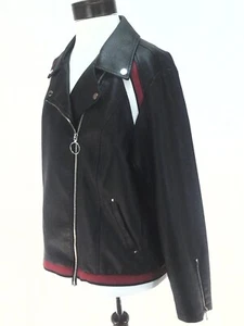 INC Pleather Jacket Biker Motorcycle Black Red White Varsity Women's 2X $119.50 - Picture 1 of 11