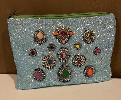 Kate Landry Clutch With Crystal And Beads Accents In Turquoise Color New - Image 1 of 4