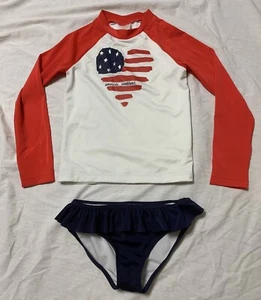 Gymboree Girl's 2-pc Swim suit sz S (5-6) Red/White/Blue Heart - Picture 1 of 4